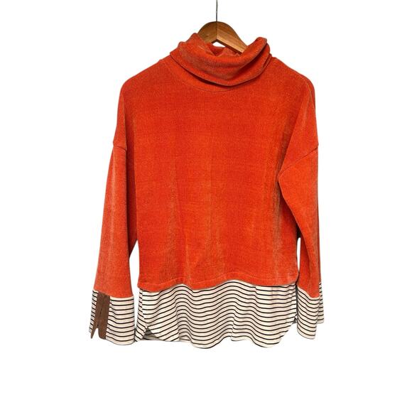 THML Soft Orange Cowl‎ Neck Pullover Sweater Medium Striped Under Layer - Picture 1 of 8